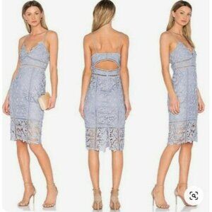 Bardot Botanical Lace Overlay knee dress Size 8‎ 100% Polyester Dusty Blue